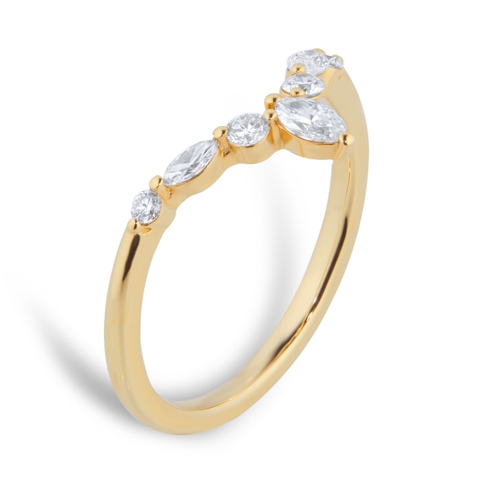 Goldsmiths 18ct Yellow Gold 0.25cttw Diamond Marquise & Round Cut V Wedding Ring