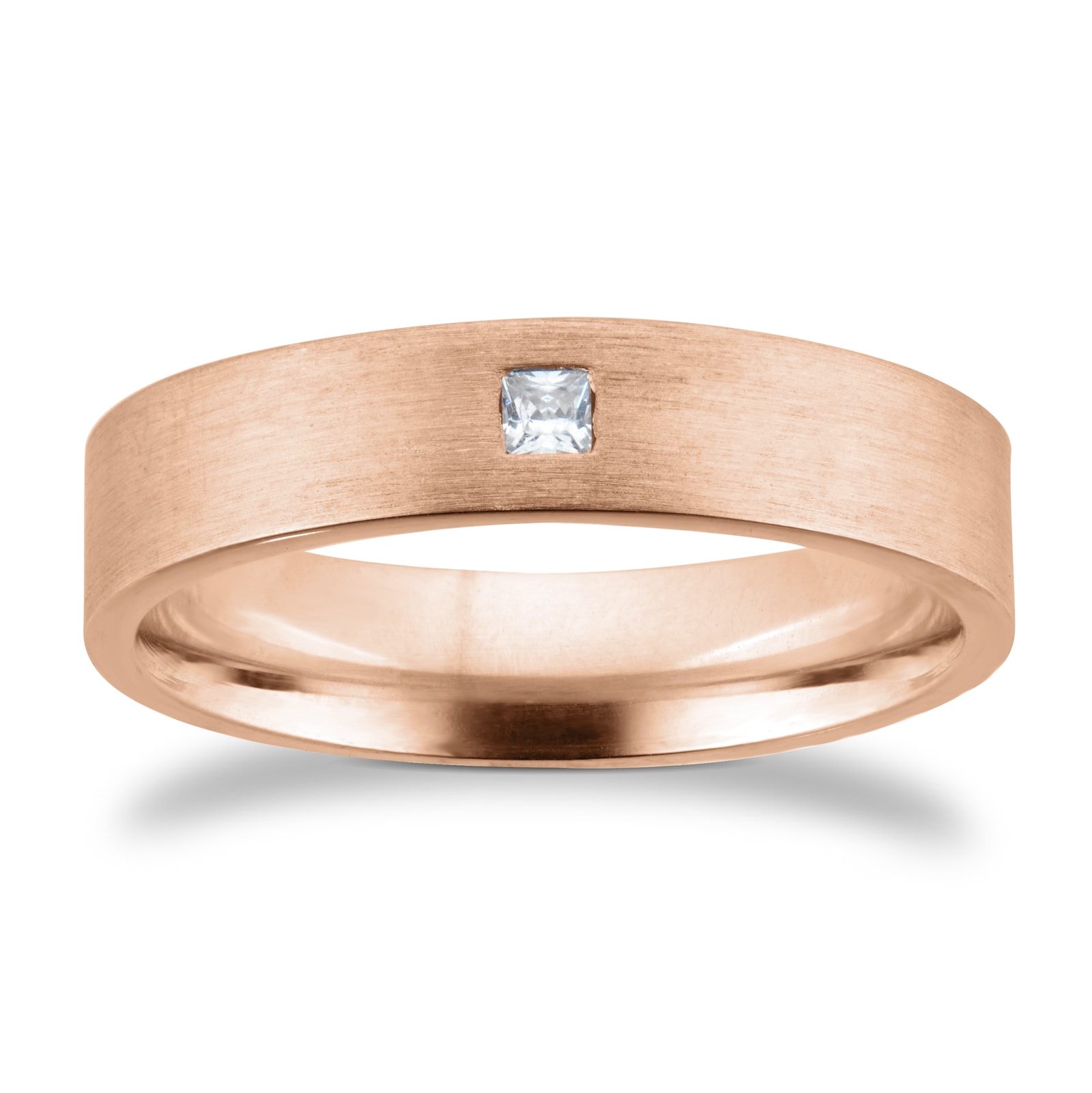 Goldsmiths 18ct Rose Gold 5mm 0.03ct Princess Cut Diamond Flat Court Heavy Wedding Ring