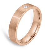 Goldsmiths 18ct Rose Gold 5mm 0.03ct Princess Cut Diamond Flat Court Heavy Wedding Ring - Ring Size N