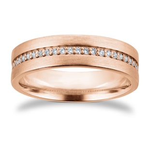 Goldsmiths 18ct Rose Gold 6mm 0.26ct Brilliant Cut Grain Set Diamond Flat Court Heavy Wedding Ring