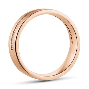 Goldsmiths 18ct Rose Gold 6mm 0.26ct Brilliant Cut Grain Set Diamond Flat Court Heavy Wedding Ring