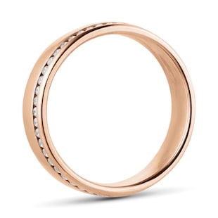 Goldsmiths 18ct Rose Gold 5mm 0.42ct Brilliant Cut Diamond Slight Court Heavy Wedding Ring