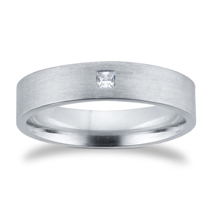 Goldsmiths 18ct White Gold 5mm 0.03ct Princess Cut Diamond Flat Court Heavy Wedding Ring