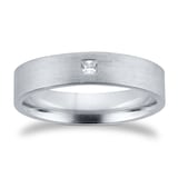 Goldsmiths 18ct White Gold 5mm 0.03ct Princess Cut Diamond Flat Court Heavy Wedding Ring