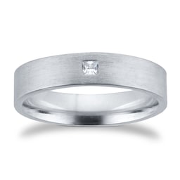 08211314 - 18ct White Gold 5mm 0.03ct Princess Cut Diamond Flat Court Heavy Wedding Ring