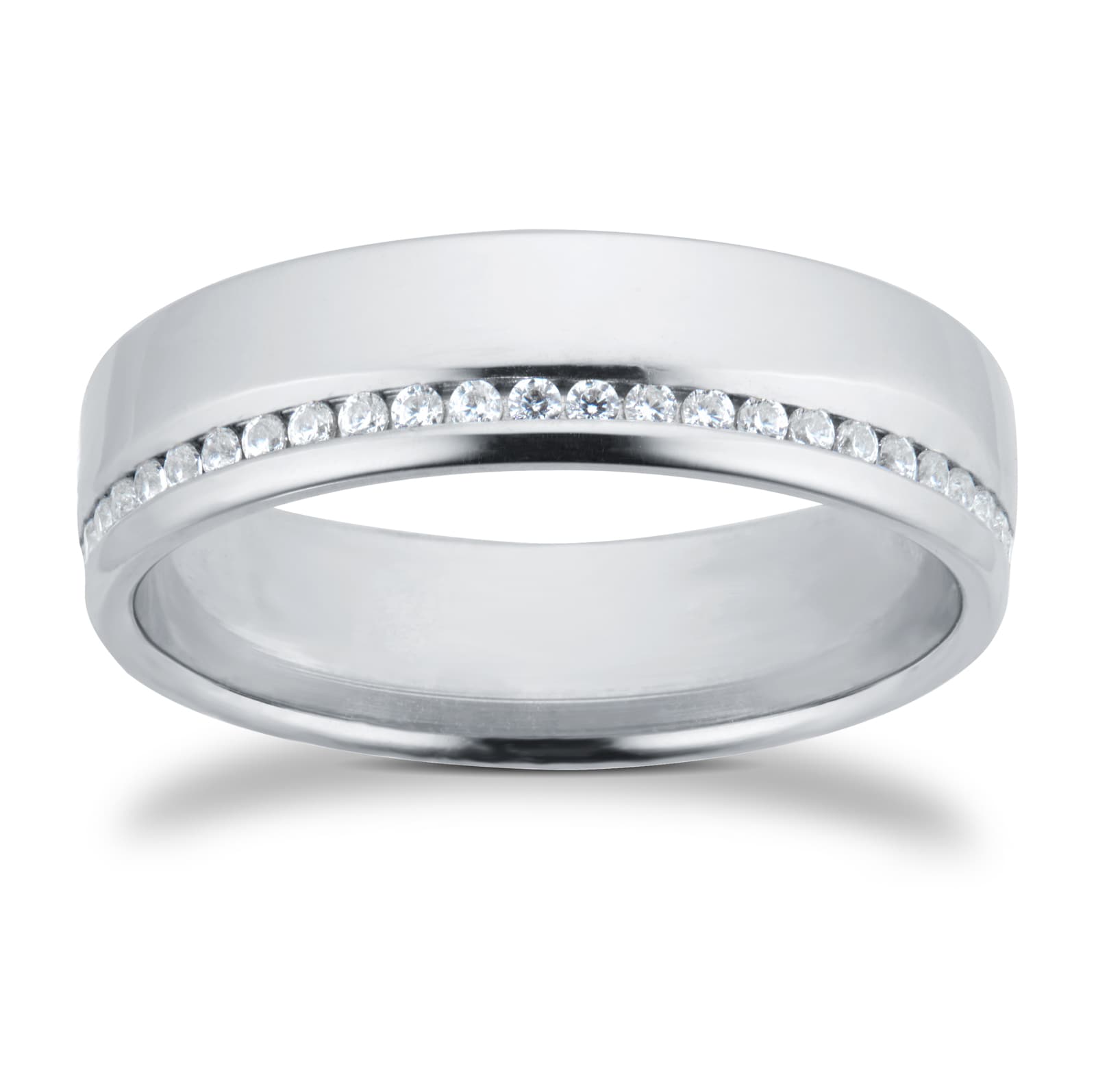 Goldsmiths 18ct White Gold 5mm 0.42ct Brilliant Cut Diamond Slight Court Heavy Wedding Ring