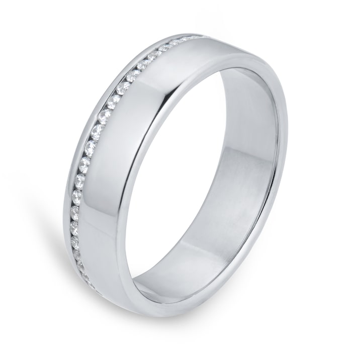 Goldsmiths 18ct White Gold 5mm 0.42ct Brilliant Cut Diamond Slight Court Heavy Wedding Ring