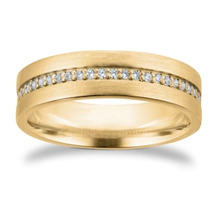 Goldsmiths 18ct Yellow Gold 6mm 0.26ct Brilliant Cut Grain Set Diamond Flat Court Heavy Wedding Ring