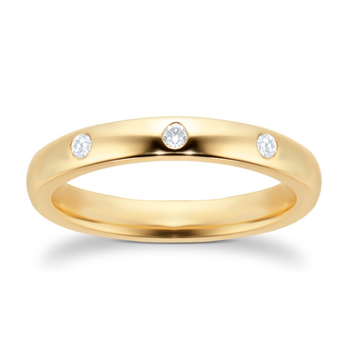 Goldsmiths 18ct Yellow Gold Three Stone Bezel Set Diamond Eternity Ring - Ring Size M