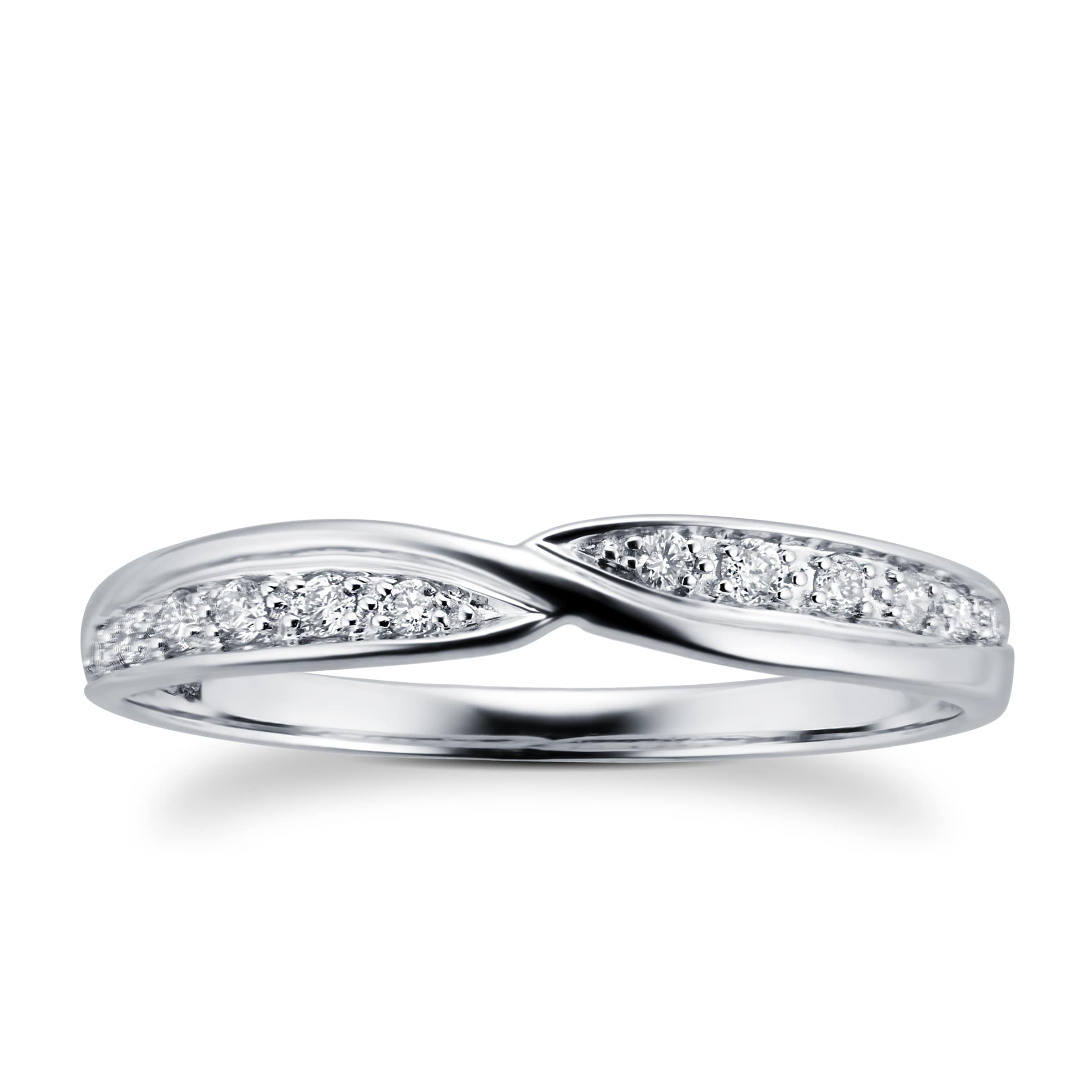 Ladies 0.09 Total Carat Weight Diamond Set Kiss Wedding Ring In 9 Carat White Gold - Ring Size P