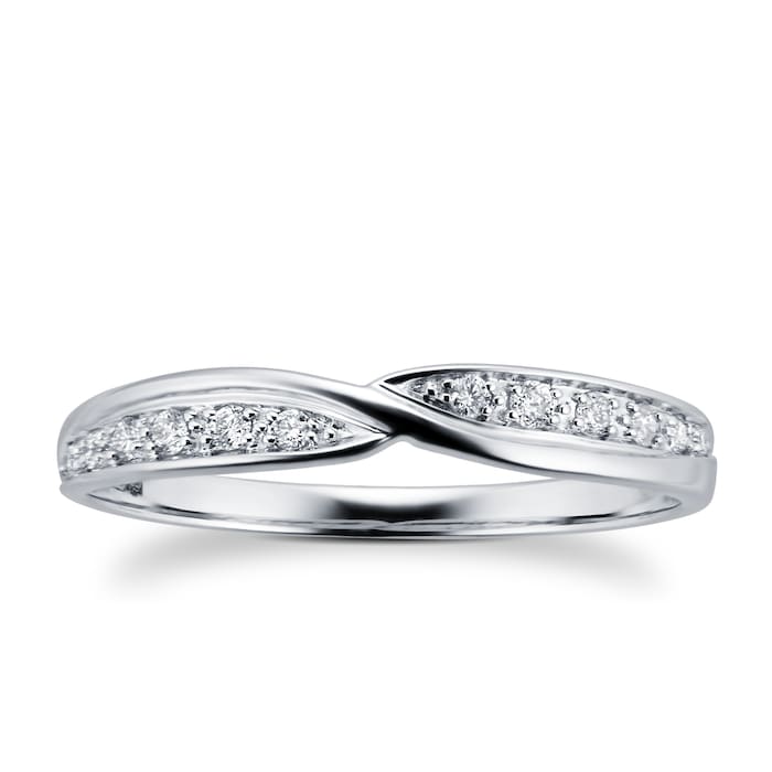 Goldsmiths Ladies 0.09 Total Carat Weight Diamond Set Kiss Wedding Ring In 9 Carat White Gold - Ring Size K