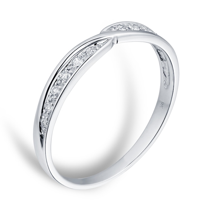 Goldsmiths Ladies 0.09 Total Carat Weight Diamond Set Kiss Wedding Ring In 9 Carat White Gold - Ring Size J
