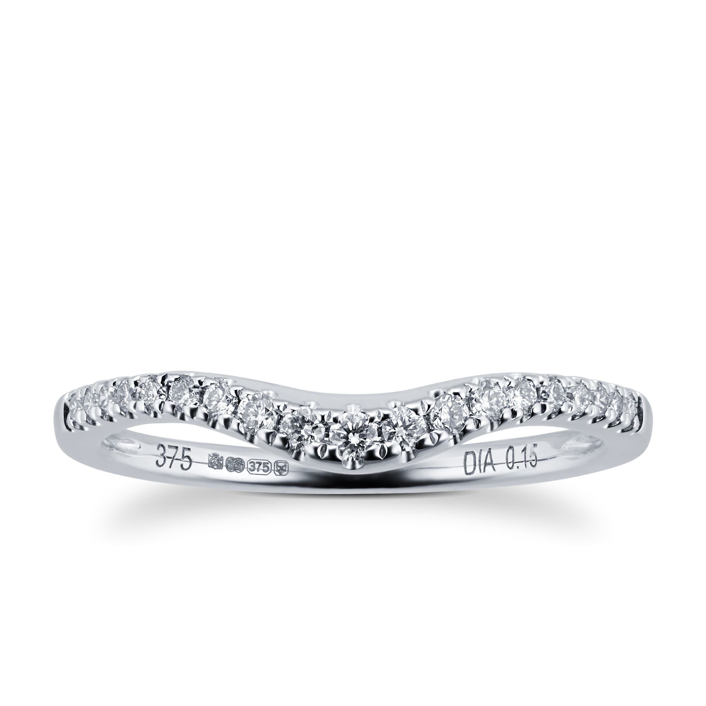 Brilliant Cut 0.15 Carat Total Weight Diamond Set Ladies Shaped Wedding Ring In 9 Carat White Gold - Ring Size K