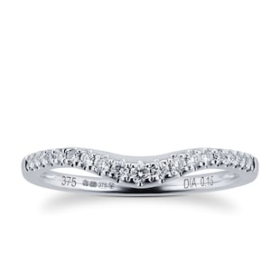 Goldsmiths Brilliant Cut 0.15 Carat Total Weight Diamond Set Ladies Shaped Wedding Ring In 9 Carat White Gold