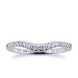 08220297100 - Brilliant Cut 0.15 Carat Total Weight Diamond Set Ladies Shaped Wedding Ring In 9 Carat White Gold - Ring Size J