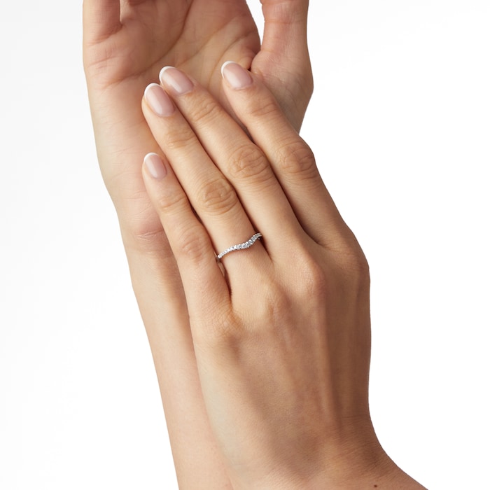 Goldsmiths Brilliant Cut 0.15 Carat Total Weight Diamond Set Ladies Shaped Wedding Ring In 9 Carat White Gold - Ring Size M