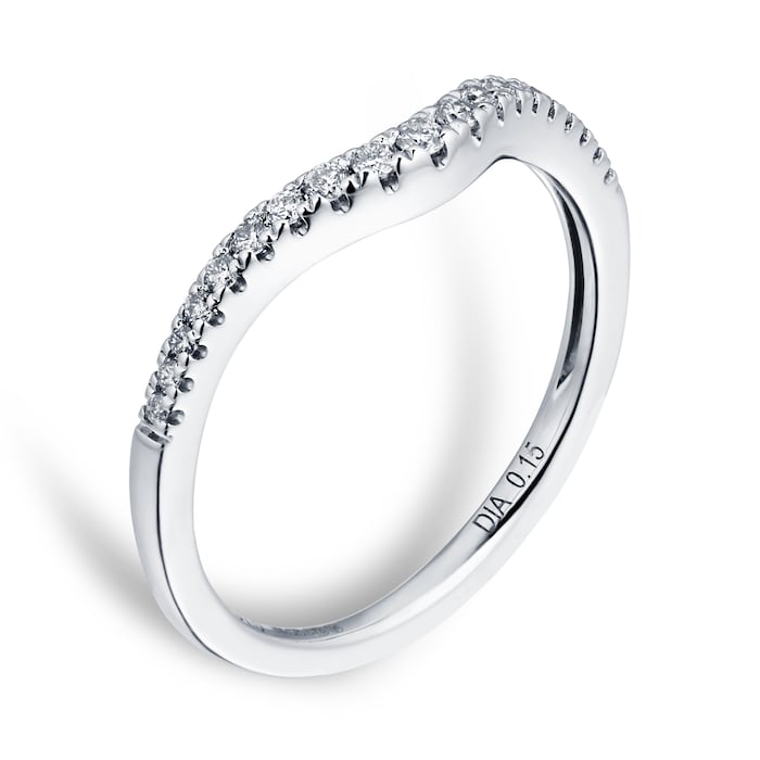 Goldsmiths Brilliant Cut 0.15 Carat Total Weight Diamond Set Ladies Shaped Wedding Ring In 9 Carat White Gold - Ring Size K