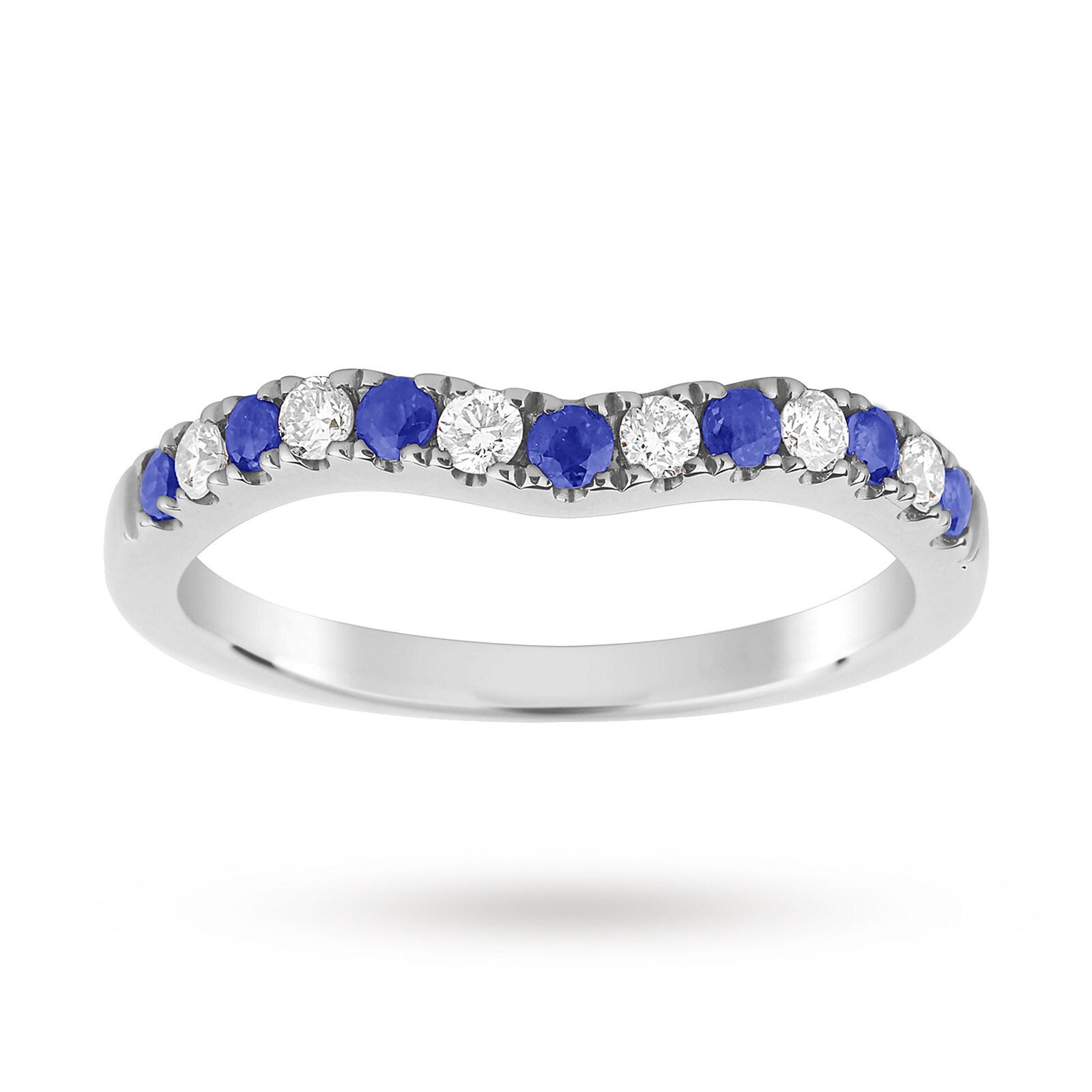 Goldsmiths 9ct White Gold Sapphire And 0.18 Total Carat Weight Diamond Shaped Wedding Ring Goldsmiths 9ct White Gold Sapphire And 0.18 Total Carat Weight Diamond Shaped Wedding Ring