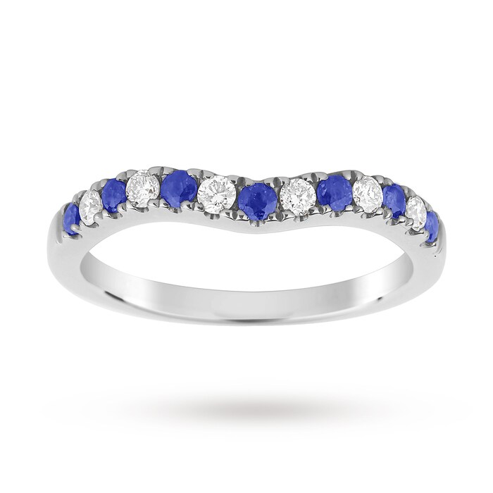 Goldsmiths 9ct White Gold Sapphire And 0.18 Total Carat Weight Diamond Shaped Wedding Ring