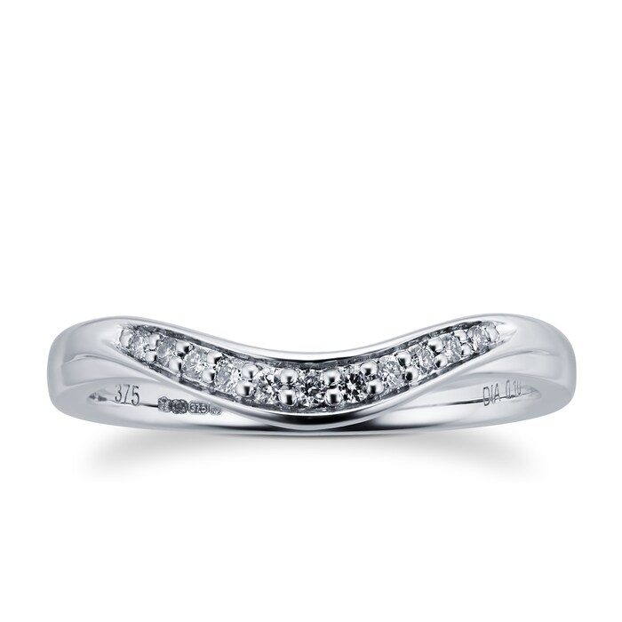 Goldsmiths 9ct White Gold 0.10 Total Carat Weight Diamond Set Shaped Band