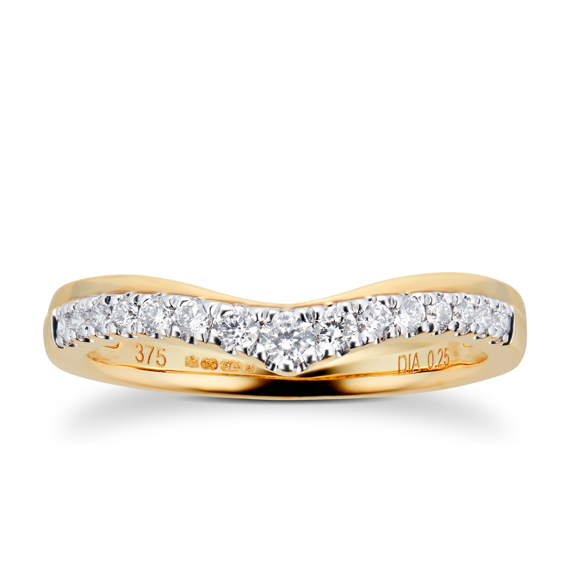 9ct Yellow Gold 0.25ct Claw Set Diamond Wedding Ring - Ring Size I