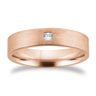 Goldsmiths 9ct Rose Gold 5mm 0.03ct Princess Cut Diamond Flat Court Wedding Ring