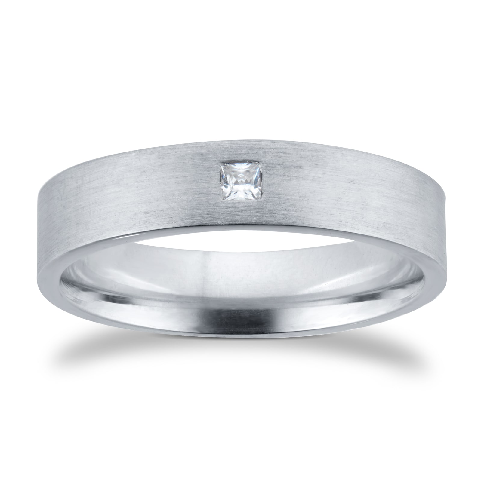 9ct White Gold 5mm 0.03ct Princess Cut Diamond Flat Court Wedding Ring - Ring Size V