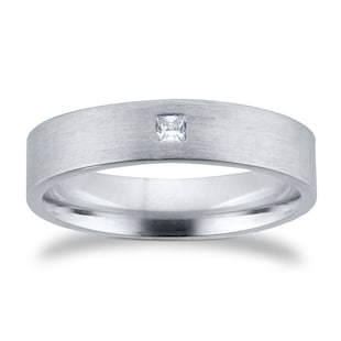 Goldsmiths 9ct White Gold 5mm 0.03ct Princess Cut Diamond Flat Court Wedding Ring