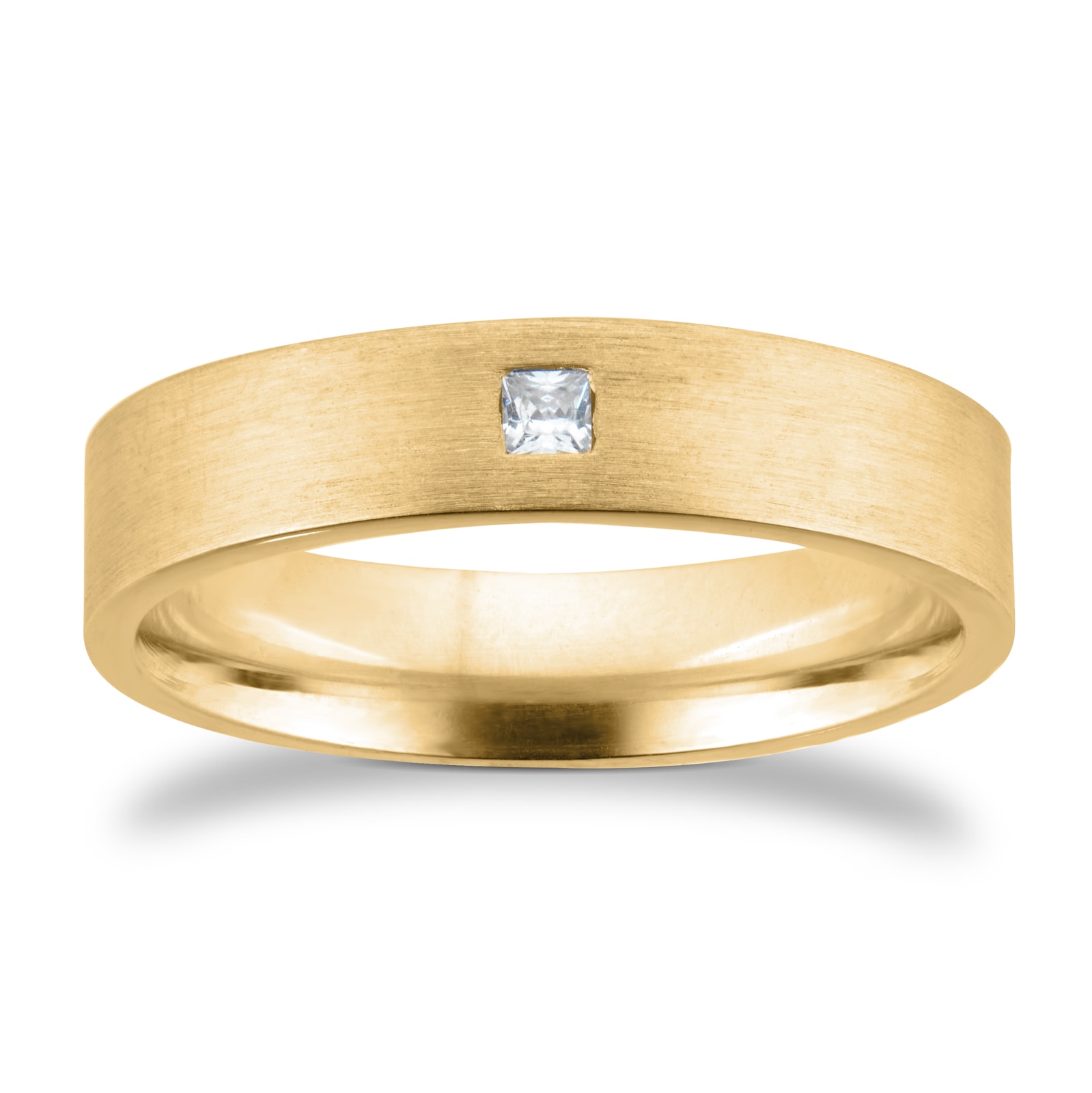 9ct Yellow Gold 5mm 0.03ct Princess Cut Diamond Flat Court Wedding Ring - Ring Size Z