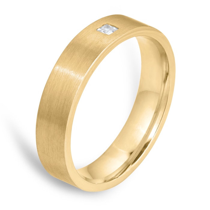 Goldsmiths 9ct Yellow Gold 5mm 0.03ct Princess Cut Diamond Flat Court Wedding Ring