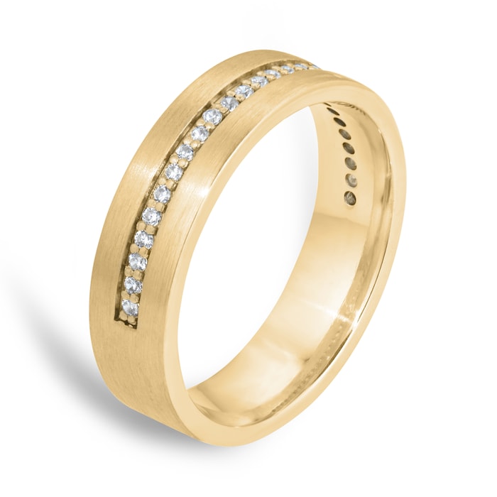 Goldsmiths 9ct Yellow Gold 6mm 0.26ct Brilliant Cut Grain Set Diamond Flat Court Heavy Wedding Ring - Ring Size M