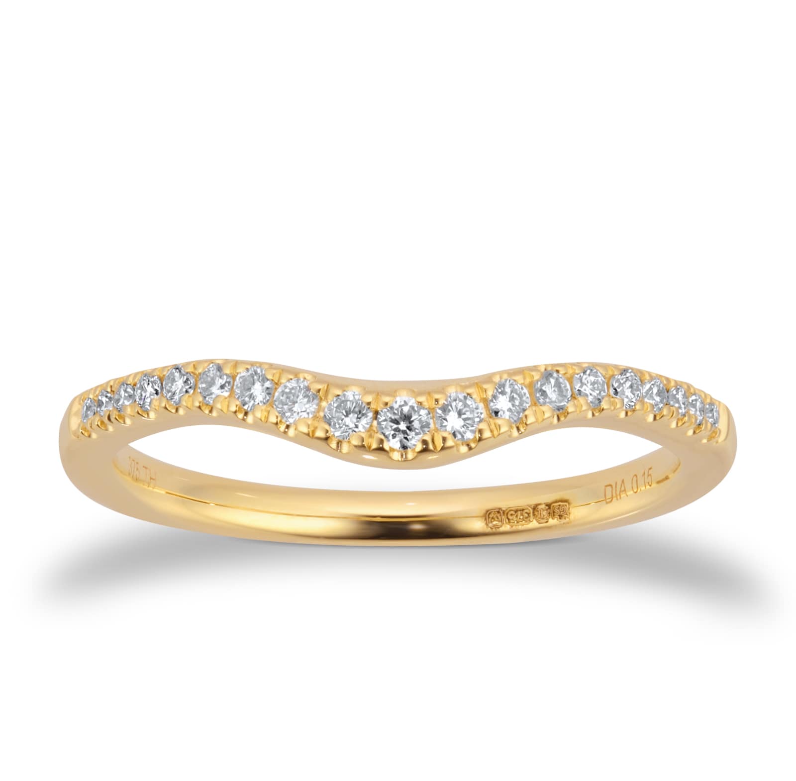 Goldsmiths 9ct Yellow Gold 2mm 0.15cttw Diamond Shaped Wedding Ring
