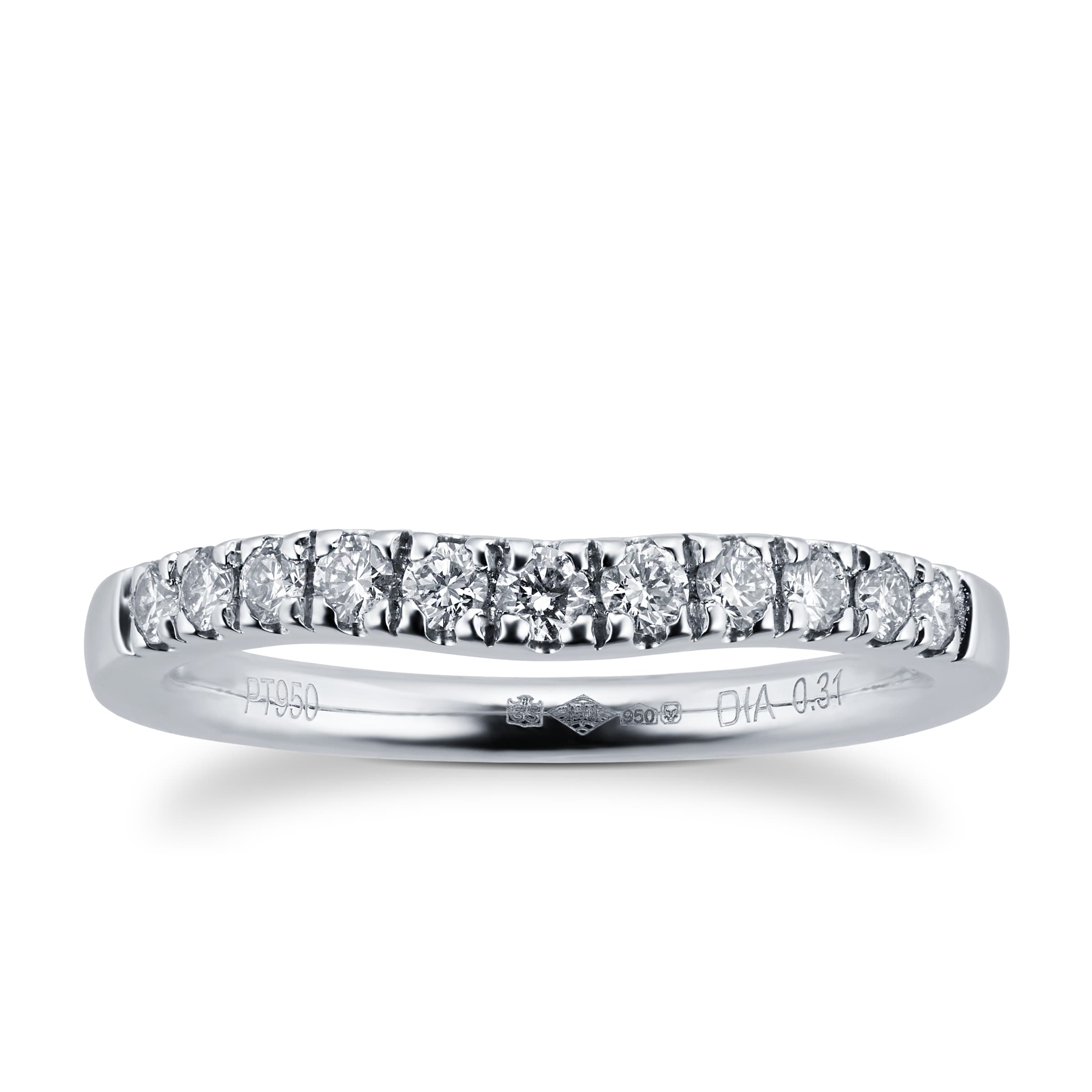 Brilliant Cut 0.31 Carat Total Weight Diamond Set Ladies Shaped Wedding Ring In Platinum - Ring Size P