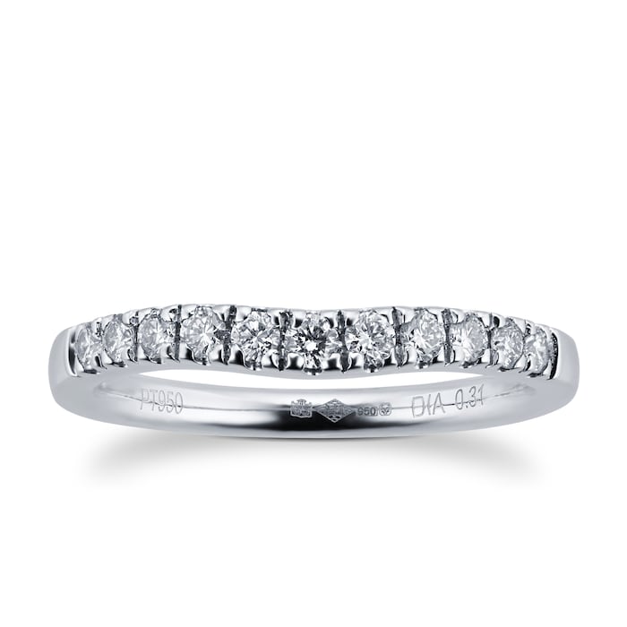 Goldsmiths Brilliant Cut 0.31 Carat Total Weight Diamond Set Ladies Shaped Wedding Ring In Platinum