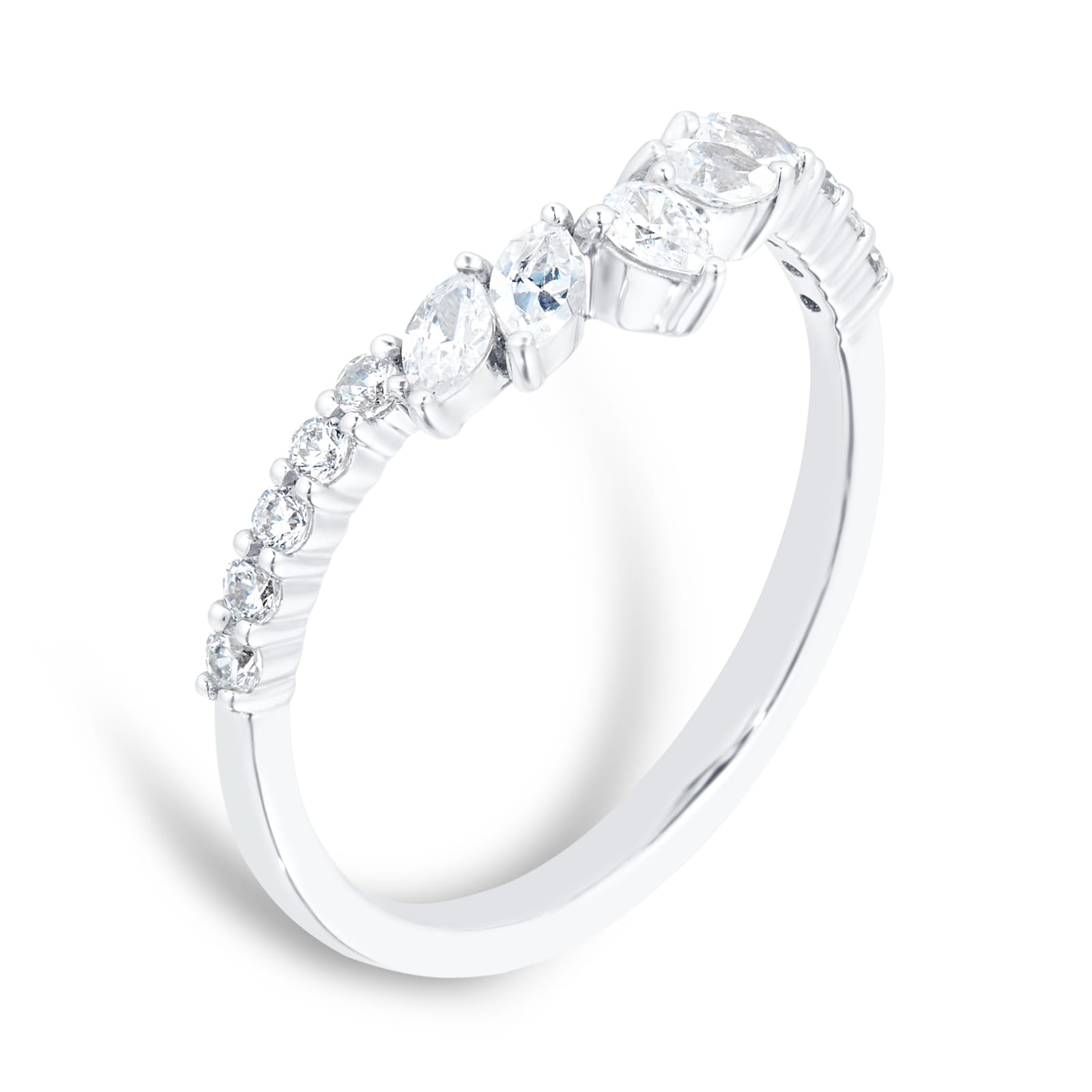Goldsmiths Platinum 0.33ct Diamond Pear & Marquise Shaped Wedding Band - Ring Size M