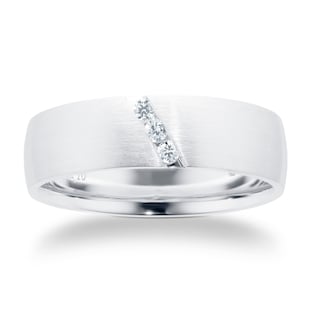 Goldsmiths Platinum 0.09ct Diamond Set Diagonal Matt Mens Wedding Ring