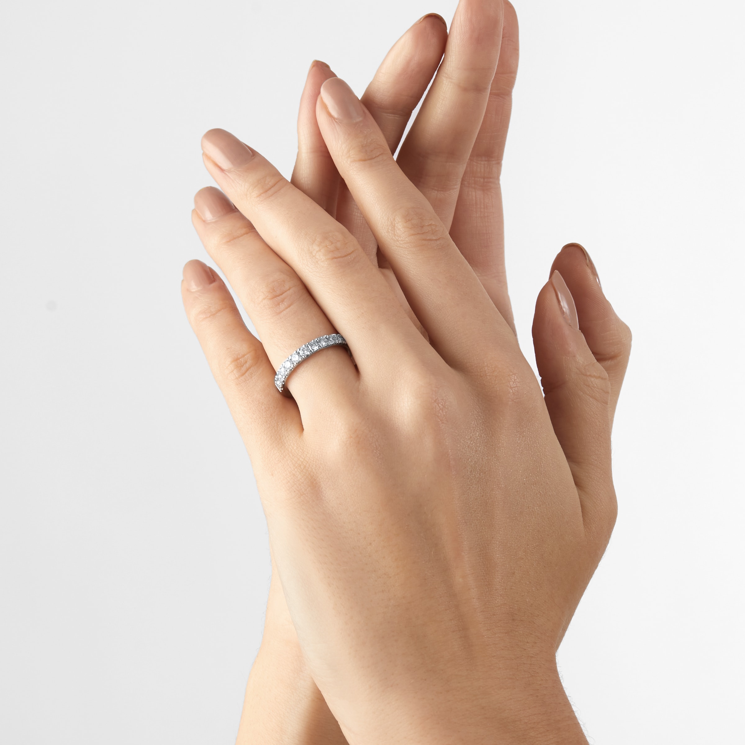 Mappin & Webb Platinum 3mm 0.60cttw Diamond Set Wedding Ring - Ring Size P