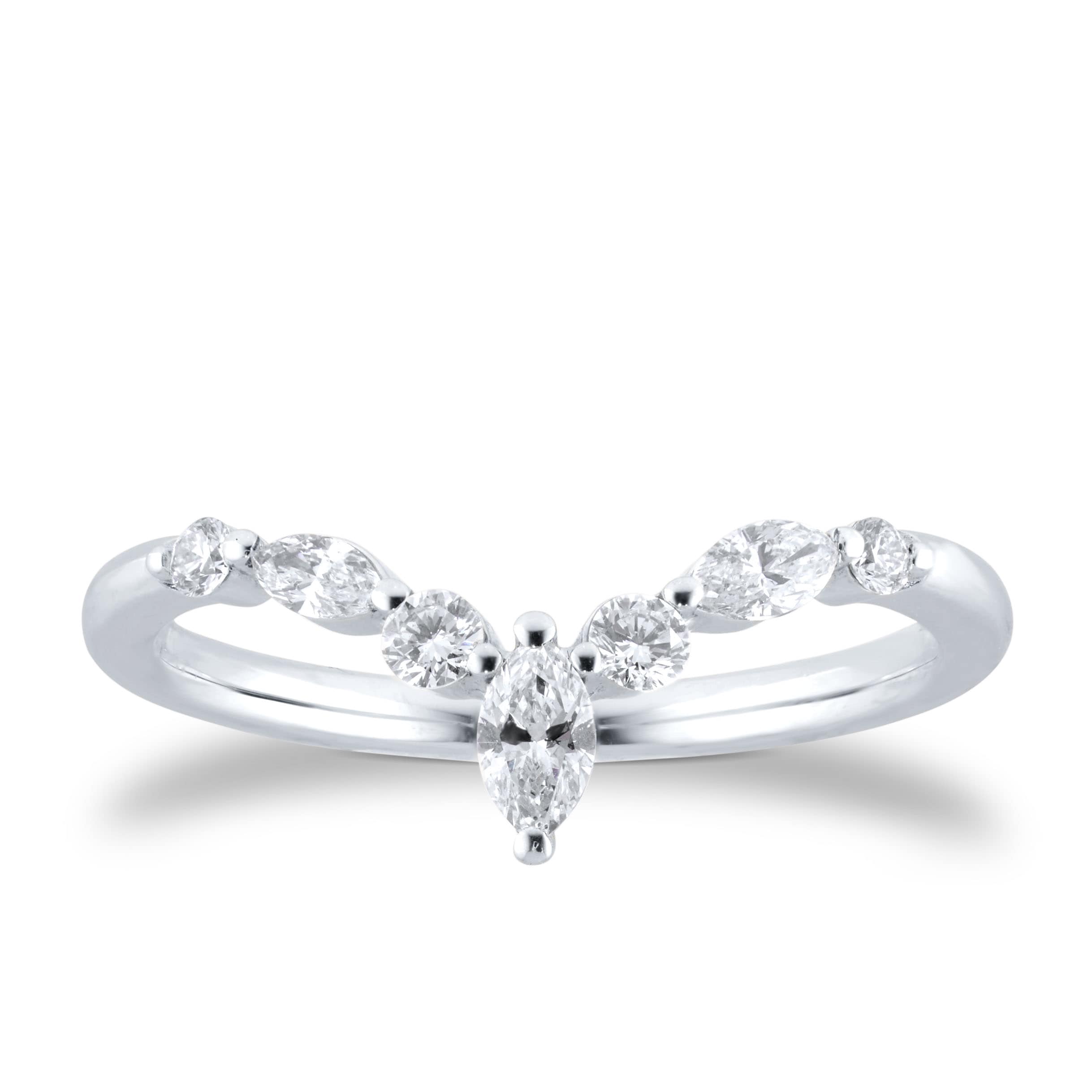 Platinum 0.25cttw Diamond Marquise & Round Cut V Wedding Ring - Ring Size I