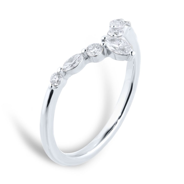 Goldsmiths Platinum 0.25cttw Diamond Marquise & Round Cut V Wedding Ring - Ring Size P