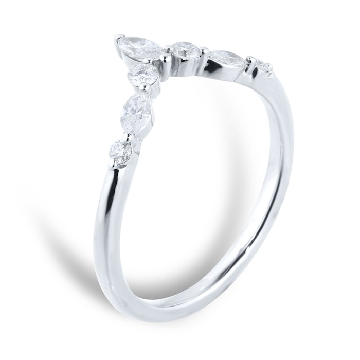 Goldsmiths Platinum 0.25cttw Diamond Marquise & Round Cut V Wedding Ring - Ring Size P