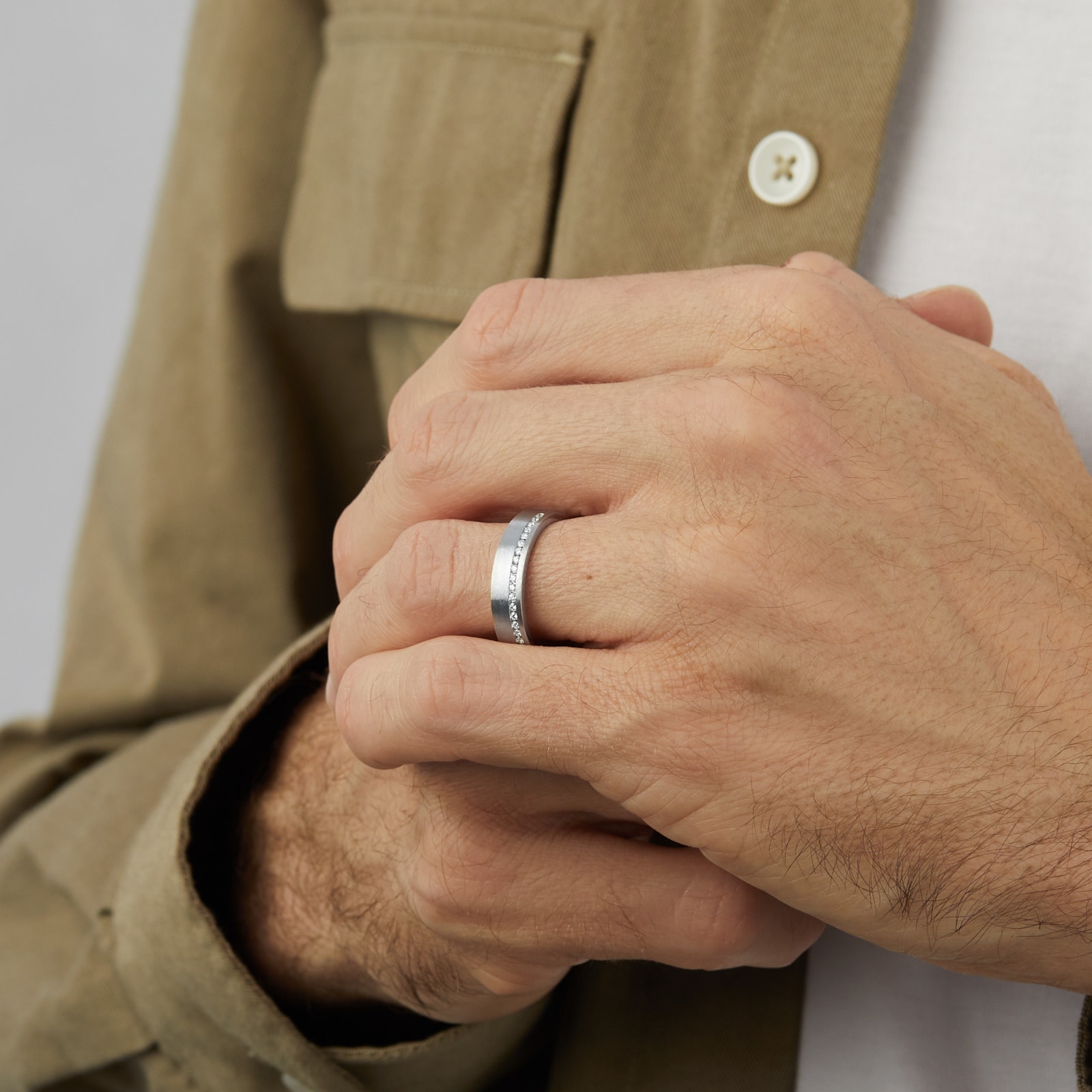 Goldsmiths Platinum 5mm 0.15cttw Diamond Brushed Wedding Ring