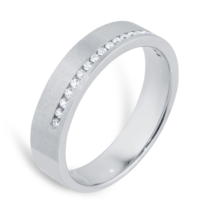 Goldsmiths Platinum 5mm 0.15cttw Diamond Brushed Wedding Ring