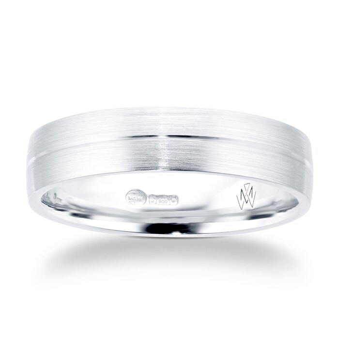 Mappin & Webb Platinum 5mm Brushed & Polished Centre Wedding Ring