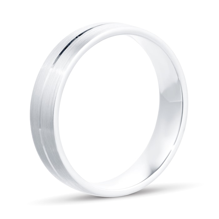 Mappin & Webb Platinum 5mm Brushed & Polished Centre Wedding Ring - Ring Size P