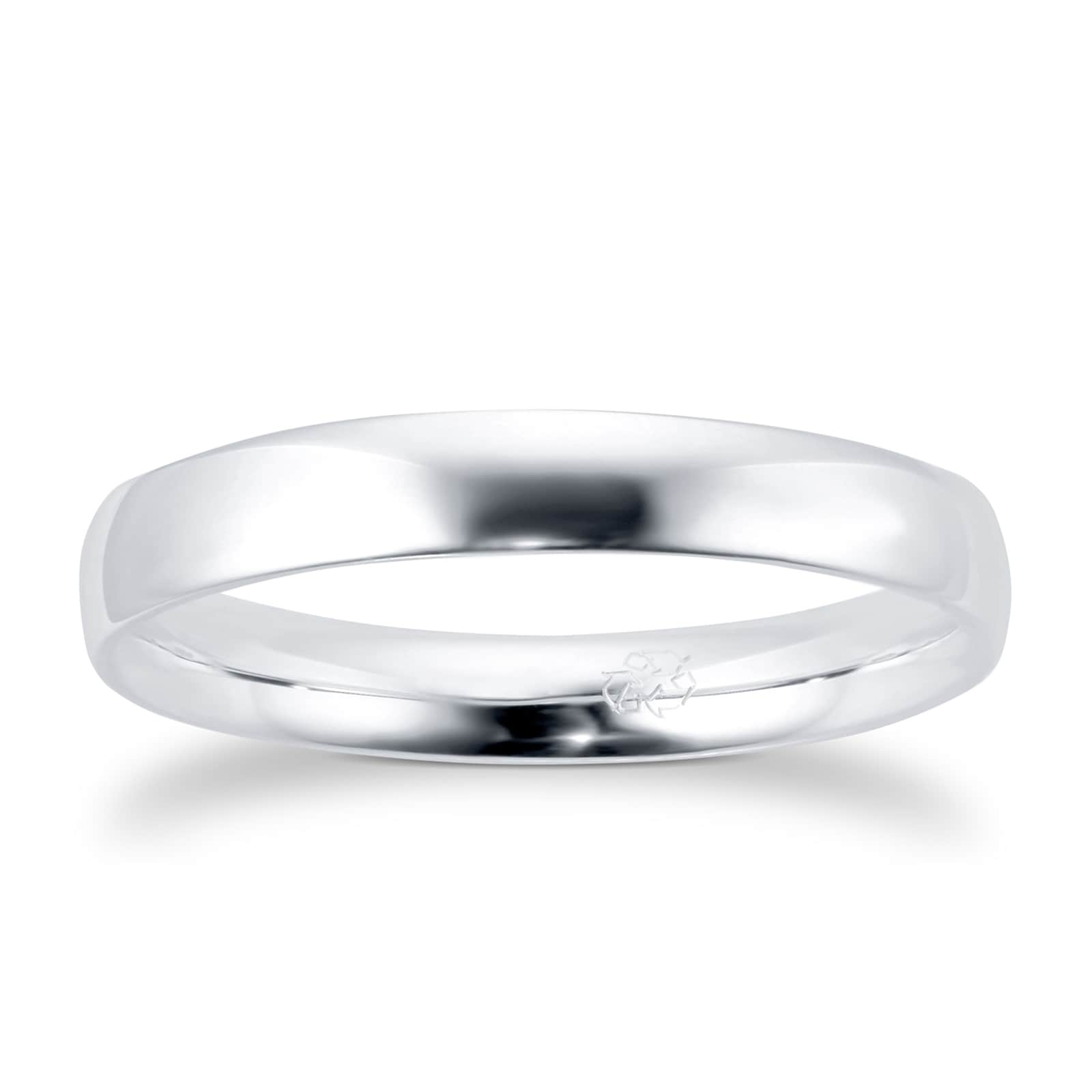 Recycled Platinum 3mm Court Wedding Band - Ring Size I