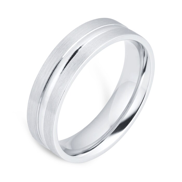 Mappin & Webb Platinum 6mm Flat Brushed & Polished Centre Wedding Ring