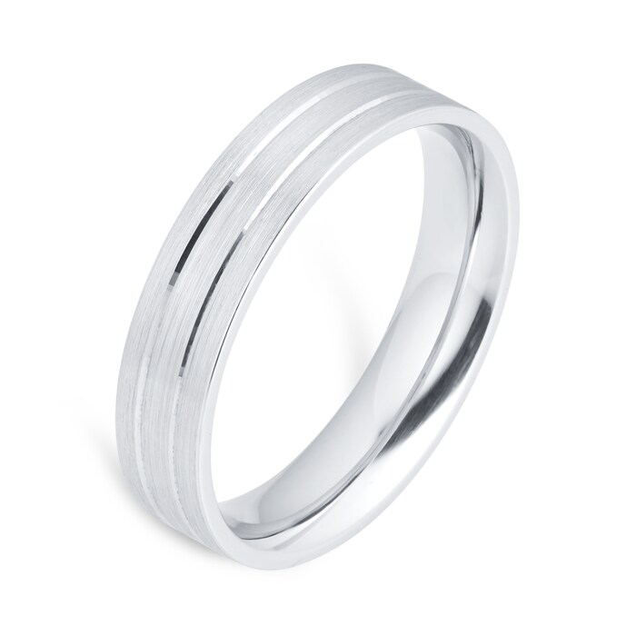 Mappin & Webb Platinum 5mm Brushed & Double Polished Centre Wedding Ring