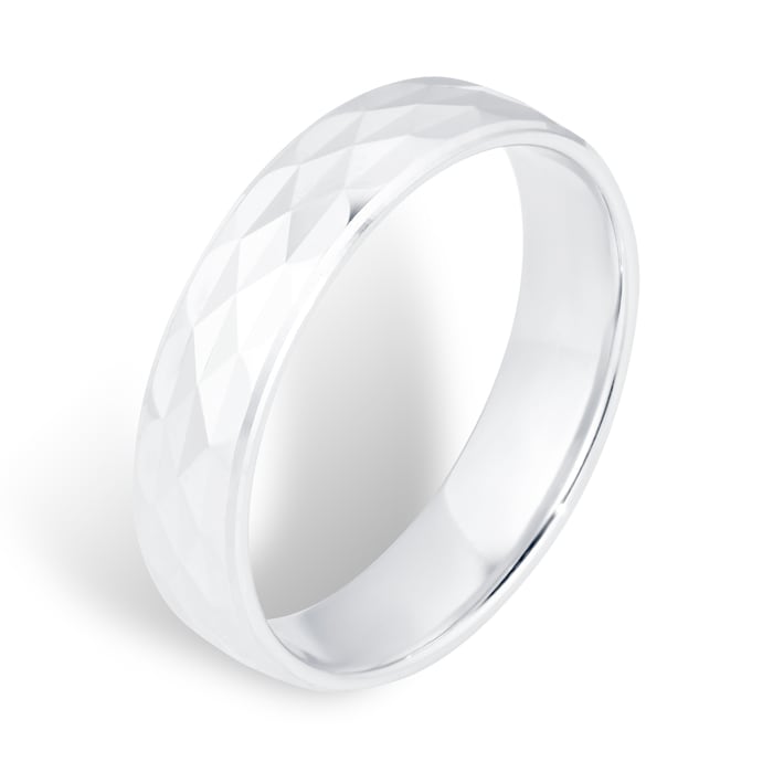 Goldsmiths Platinum Full Diamond Cut Mens Wedding Ring