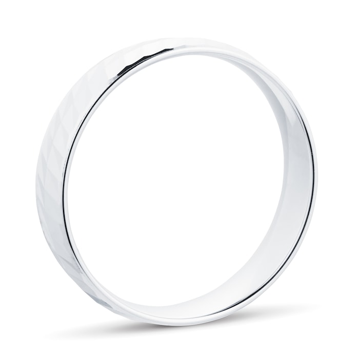 Goldsmiths Platinum Half Diamond Cut Mens Wedding Ring