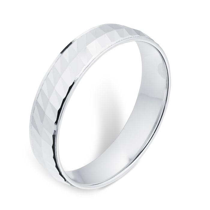 Goldsmiths Platinum Half Diamond Cut Mens Wedding Ring